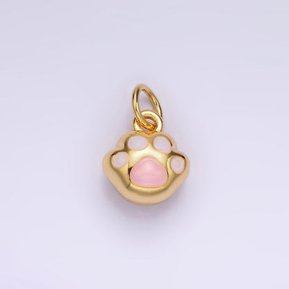 14K Gold Filled Pink Enamel Puffed Animal Pet Pawprint Add-On Charm | AG408