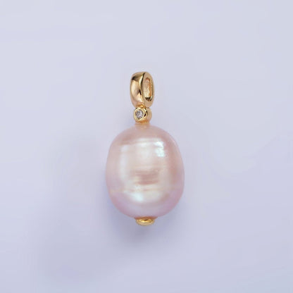 14K Gold Filled Pink Lavender, Pink Ringed Button CZ Pearl Pendant | P1646 P1647