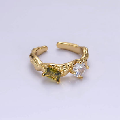 14K Gold Filled Pink, Peridot Baguette CZ Molten Ring | O570 O571