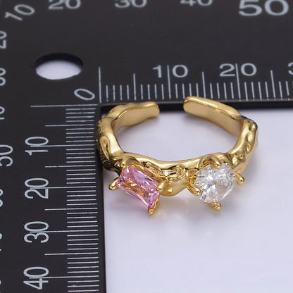 14K Gold Filled Pink, Peridot Baguette CZ Molten Ring | O570 O571