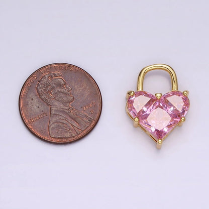 14K Gold Filled Pink Pixelated Heart Locket Charm in Gold &amp; Silver | AG-286 AG-287