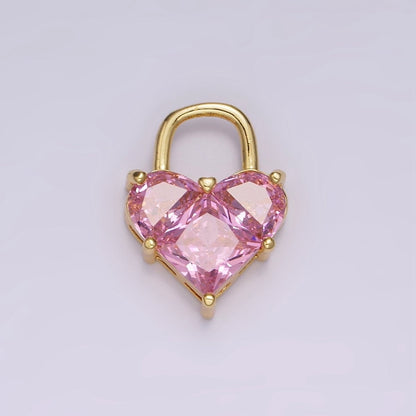 14K Gold Filled Pink Pixelated Heart Locket Charm in Gold &amp; Silver | AG-286 AG-287