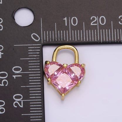 14K Gold Filled Pink Pixelated Heart Locket Charm in Gold &amp; Silver | AG-286 AG-287