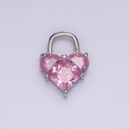 14K Gold Filled Pink Pixelated Heart Locket Charm in Gold &amp; Silver | AG-286 AG-287