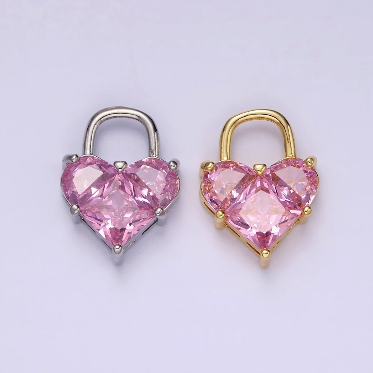 14K Gold Filled Pink Pixelated Heart Locket Charm in Gold &amp; Silver | AG-286 AG-287
