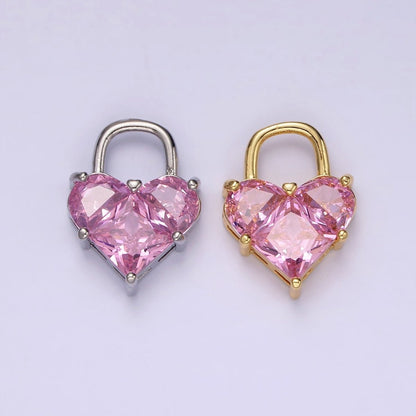 14K Gold Filled Pink Pixelated Heart Locket Charm in Gold &amp; Silver | AG-286 AG-287