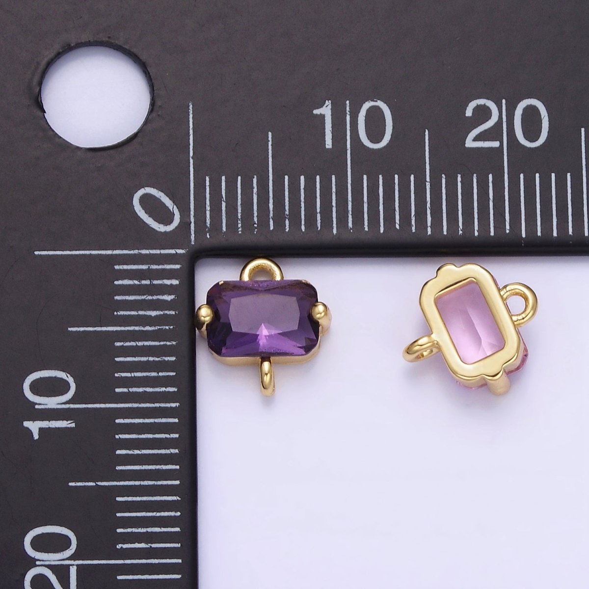 14K Gold Filled Pink, Purple, Blue, Clear Multifaceted CZ Baguette Connector | G345 - G346