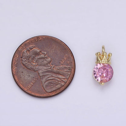 14K Gold Filled Pink, Purple, Clear Round CZ Crown Add-On Charm | AG238 - AG240