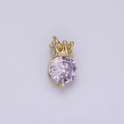 14K Gold Filled Pink, Purple, Clear Round CZ Crown Add-On Charm | AG238 - AG240