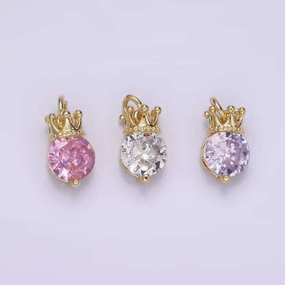 14K Gold Filled Pink, Purple, Clear Round CZ Crown Add-On Charm | AG238 - AG240