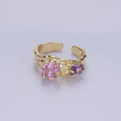 14K Gold Filled Pink Purple CZ Hammered Ring in Gold &amp; Silver | O1329 O1330