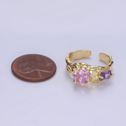 14K Gold Filled Pink Purple CZ Hammered Ring in Gold &amp; Silver | O1329 O1330