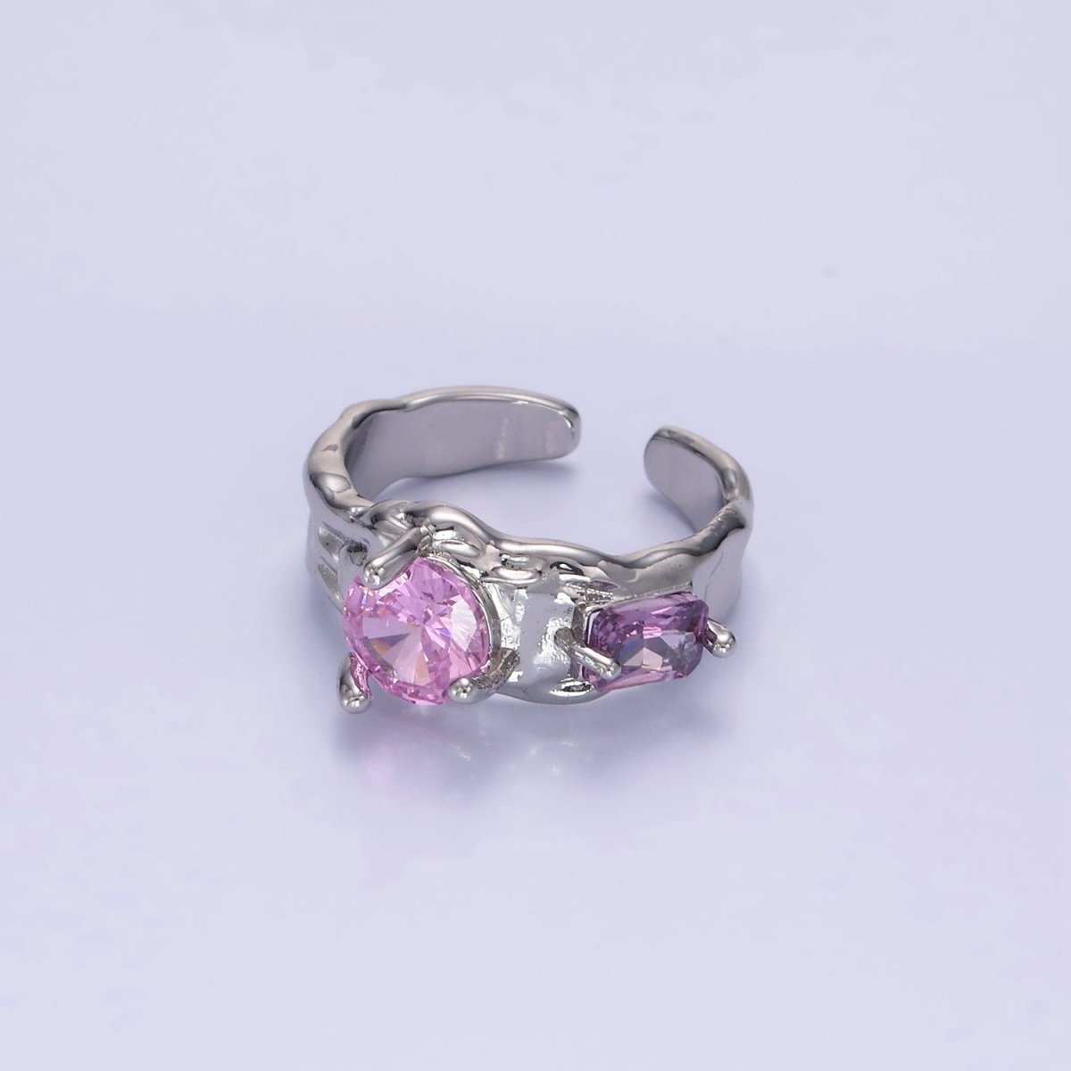 14K Gold Filled Pink Purple CZ Hammered Ring in Gold &amp; Silver | O1329 O1330