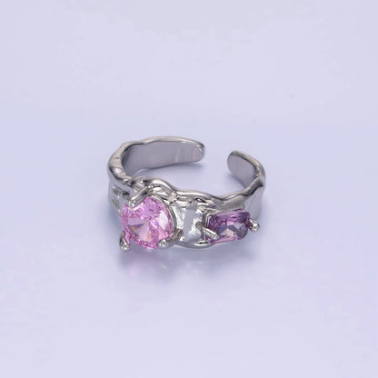14K Gold Filled Pink Purple CZ Hammered Ring in Gold &amp; Silver | O1329 O1330