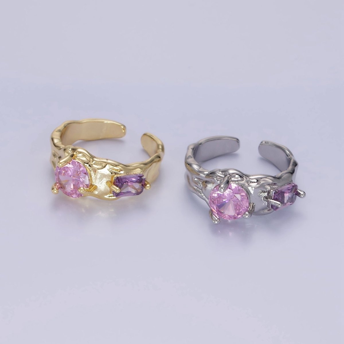 14K Gold Filled Pink Purple CZ Hammered Ring in Gold &amp; Silver | O1329 O1330