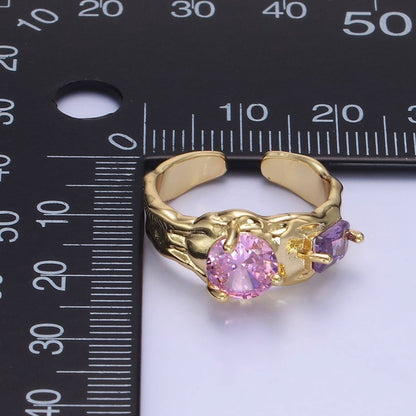 14K Gold Filled Pink Purple CZ Hammered Ring in Gold &amp; Silver | O1329 O1330