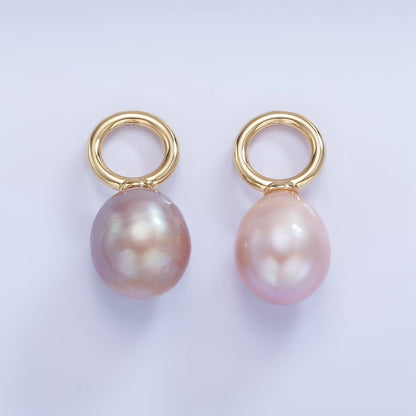 14K Gold Filled Pink, Purple Freshwater Pearl Button Drop Pendant | P1741