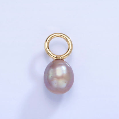 14K Gold Filled Pink, Purple Freshwater Pearl Button Drop Pendant | P1741