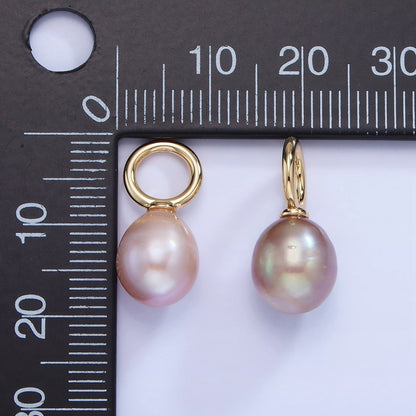 14K Gold Filled Pink, Purple Freshwater Pearl Button Drop Pendant | P1741