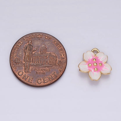 14K Gold Filled Pink White Dotted Sakura Flower Petal Puffed Mini Charm | AG611