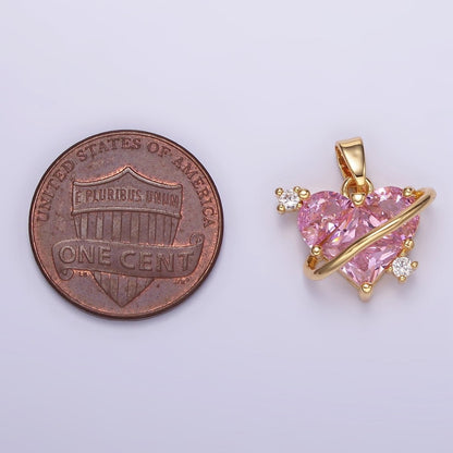 14K Gold Filled Pixel Heart Pink CZ Lined Pendant | AA060