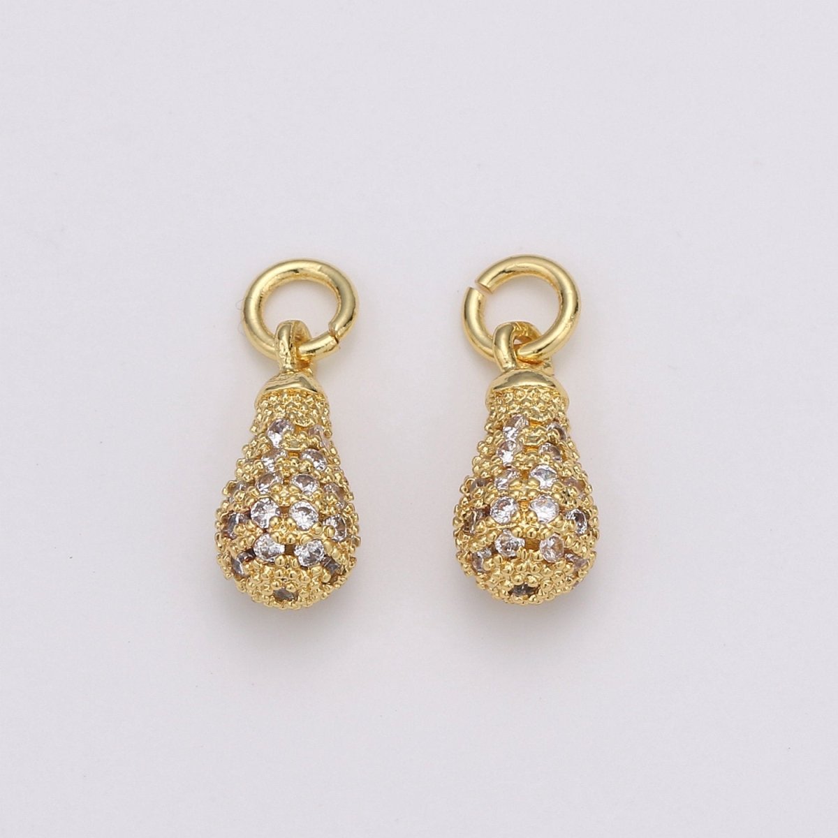 14k Gold Filled Puffy Teardrop Charm, Micro Pave Tear Drop Dangle, Oval Charm, Rain drop D-195