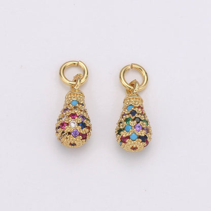 14k Gold Filled Puffy Teardrop Charm, Micro Pave Tear Drop Dangle, Oval Charm, Rain drop D-195