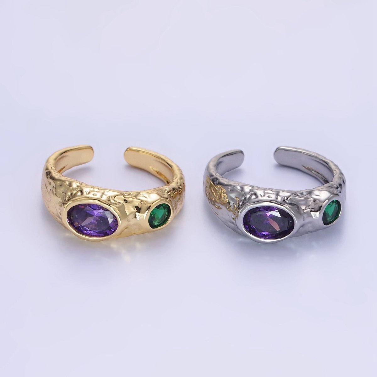 14K Gold Filled Purple Green CZ Hammered Ring in Gold &amp; Silver | O1339 O1340