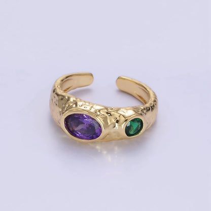 14K Gold Filled Purple Green CZ Hammered Ring in Gold &amp; Silver | O1339 O1340
