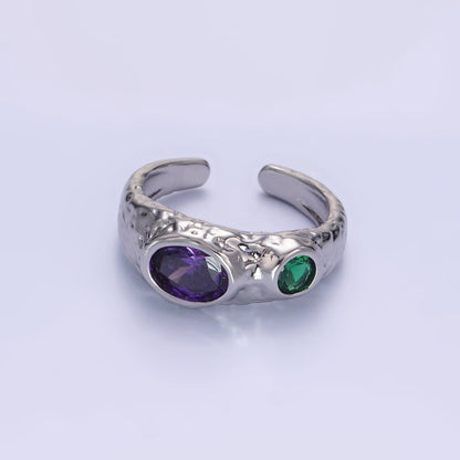 14K Gold Filled Purple Green CZ Hammered Ring in Gold &amp; Silver | O1339 O1340