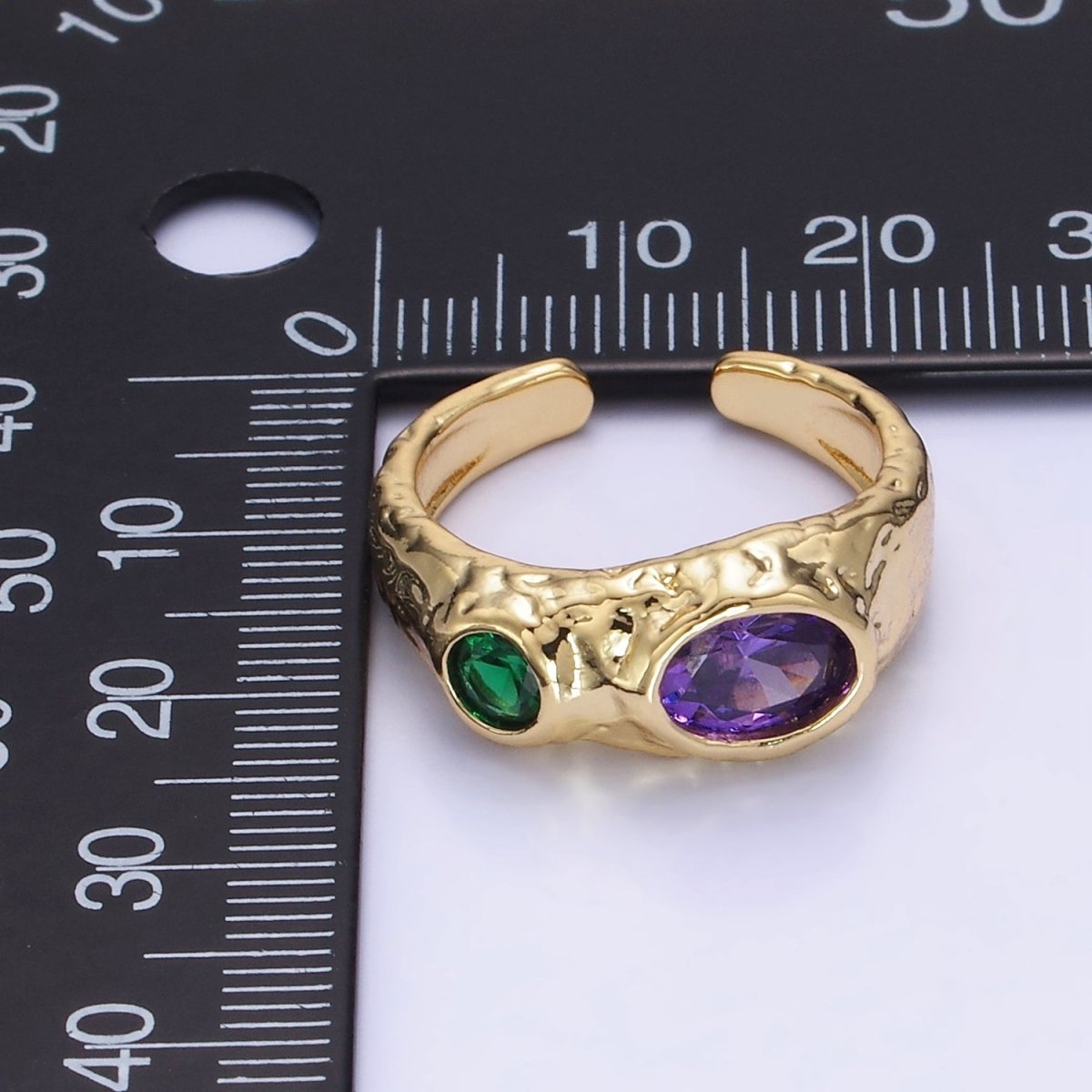 14K Gold Filled Purple Green CZ Hammered Ring in Gold &amp; Silver | O1339 O1340