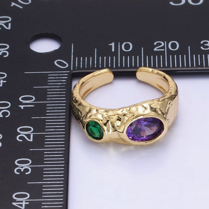 14K Gold Filled Purple Green CZ Hammered Ring in Gold &amp; Silver | O1339 O1340