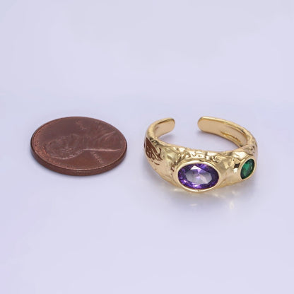 14K Gold Filled Purple Green CZ Hammered Ring in Gold &amp; Silver | O1339 O1340