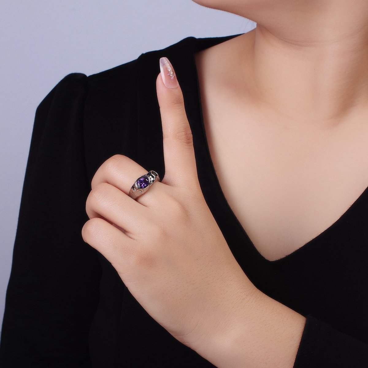 14K Gold Filled Purple Green CZ Hammered Ring in Gold &amp; Silver | O1339 O1340