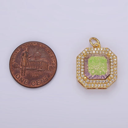14K Gold Filled Purple Iridescent CZ Micro Paved Hexagonal Charm | AG443