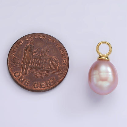 14K Gold Filled Purple, Pink Freshwater Pearl Button Drop Pendant | P1661