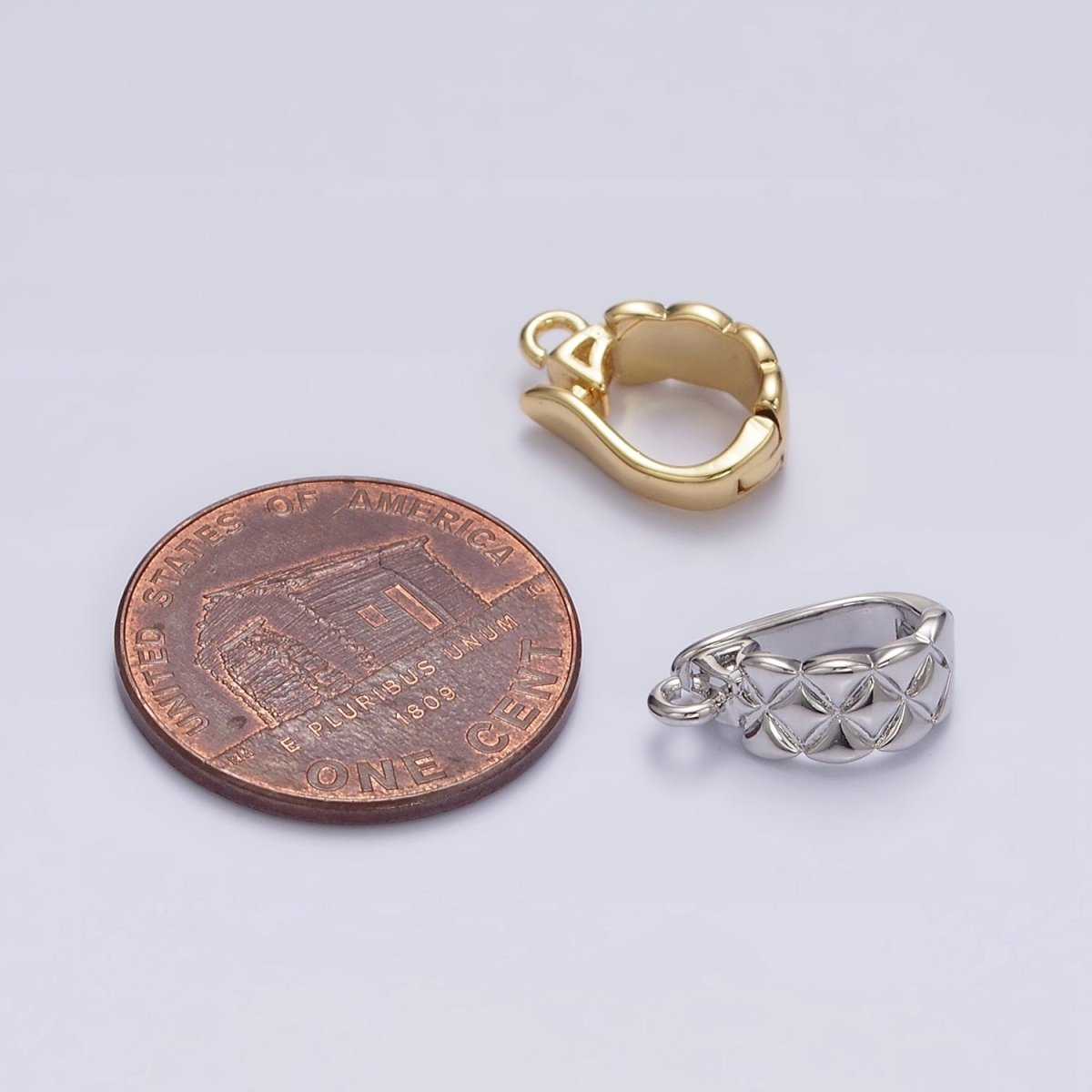 14K Gold Filled Quilted Open Loop Interchangeable Charm Holder Jewelry Supply in Gold &amp; Silver | Z-927 Z-928