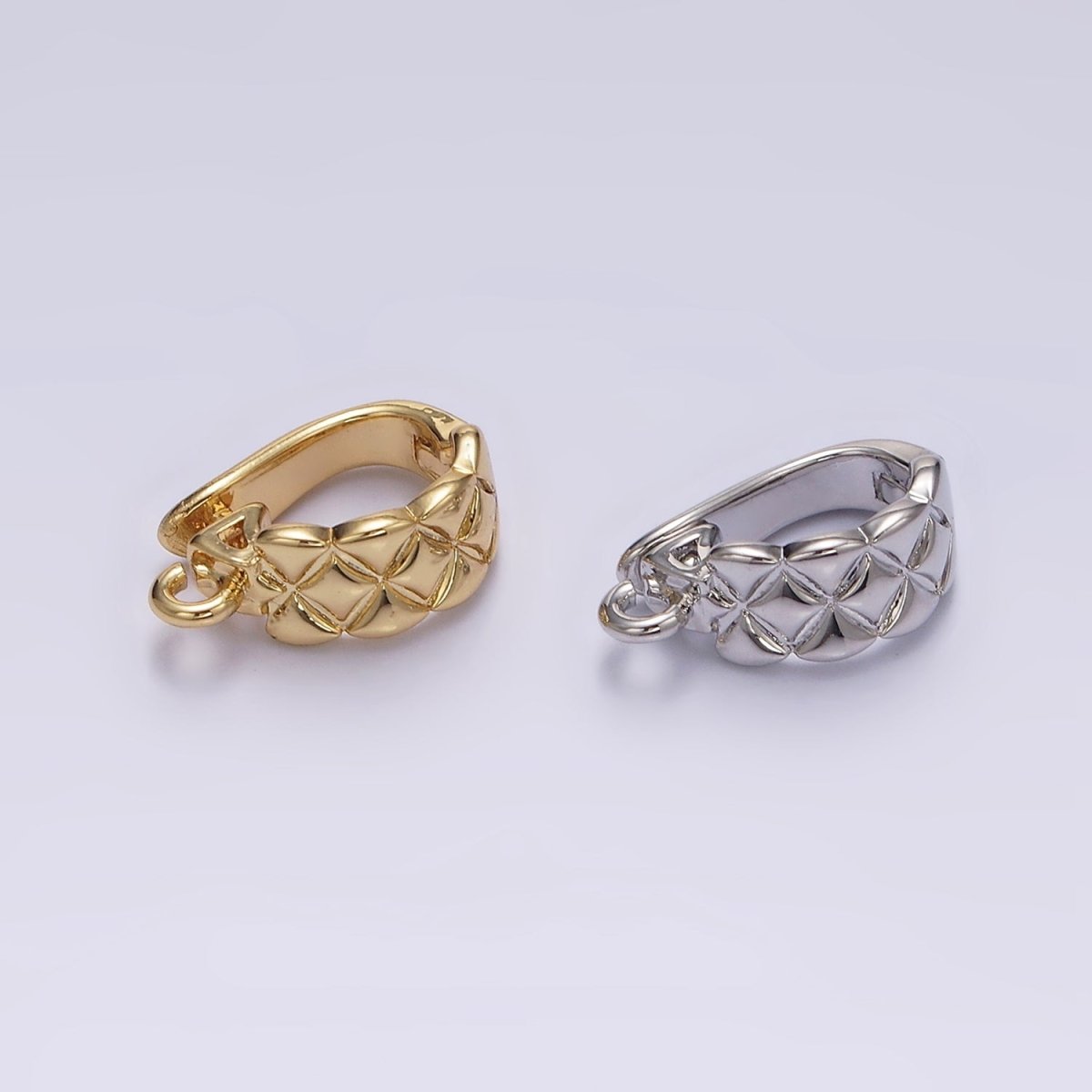 14K Gold Filled Quilted Open Loop Interchangeable Charm Holder Jewelry Supply in Gold &amp; Silver | Z-927 Z-928