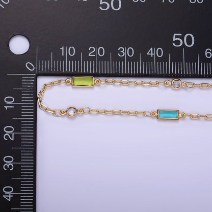 14K Gold Filled Rectangle Colorful Diamond Bezel Cut Chain by Yard Rosary Chain for Necklace Bracelet Jewelry Making | ROLL-1456