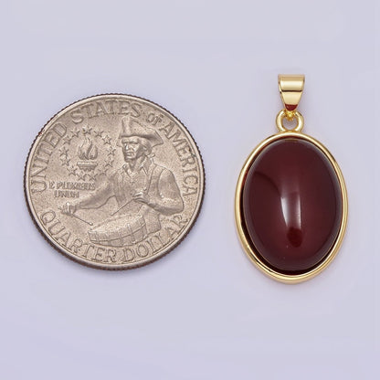 14K Gold Filled Red Carnelian, Labradorite, Amethyst Cabochon Oval Minimalist Pendant | AA-683 AA-684