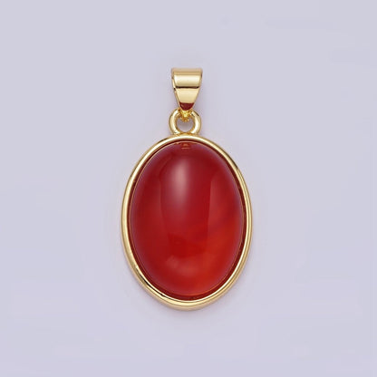 14K Gold Filled Red Carnelian, Labradorite, Amethyst Cabochon Oval Minimalist Pendant | AA-683 AA-684