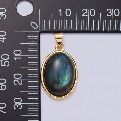 14K Gold Filled Red Carnelian, Labradorite, Amethyst Cabochon Oval Minimalist Pendant | AA-683 AA-684
