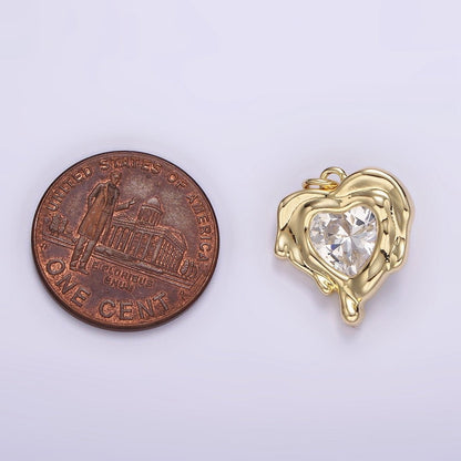14K Gold Filled Red, Clear, Purple CZ Heart Molten Drip Bezel Charm | AG506 - AG508