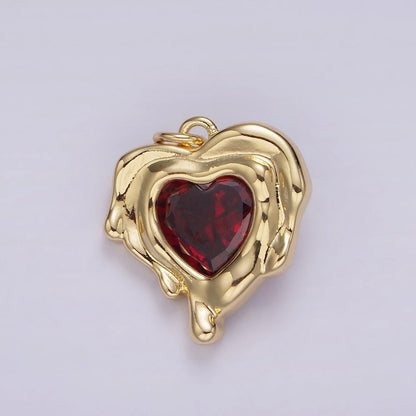 14K Gold Filled Red, Clear, Purple CZ Heart Molten Drip Bezel Charm | AG506 - AG508