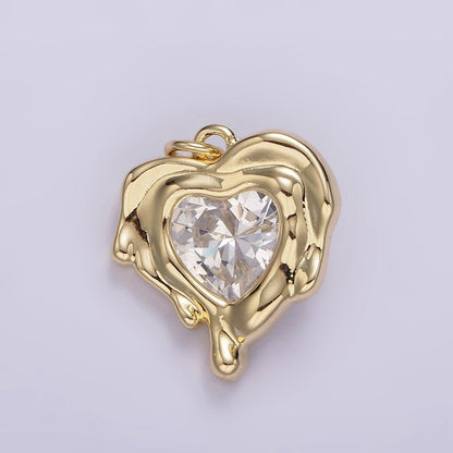 14K Gold Filled Red, Clear, Purple CZ Heart Molten Drip Bezel Charm | AG506 - AG508