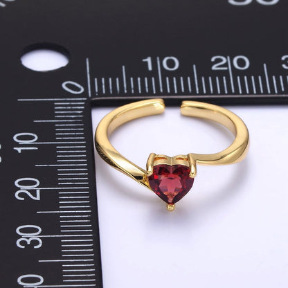 24K Gold Filled Red Garnet Heart Solitaire Ring | O1389