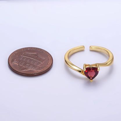 24K Gold Filled Red Garnet Heart Solitaire Ring | O1389