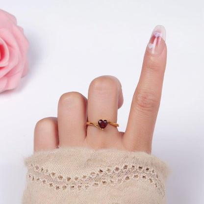 24K Gold Filled Red Garnet Heart Solitaire Ring | O1389