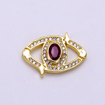 14K Gold Filled Red CZ Micro Paved Interlock Evil Eye Findings | Z734
