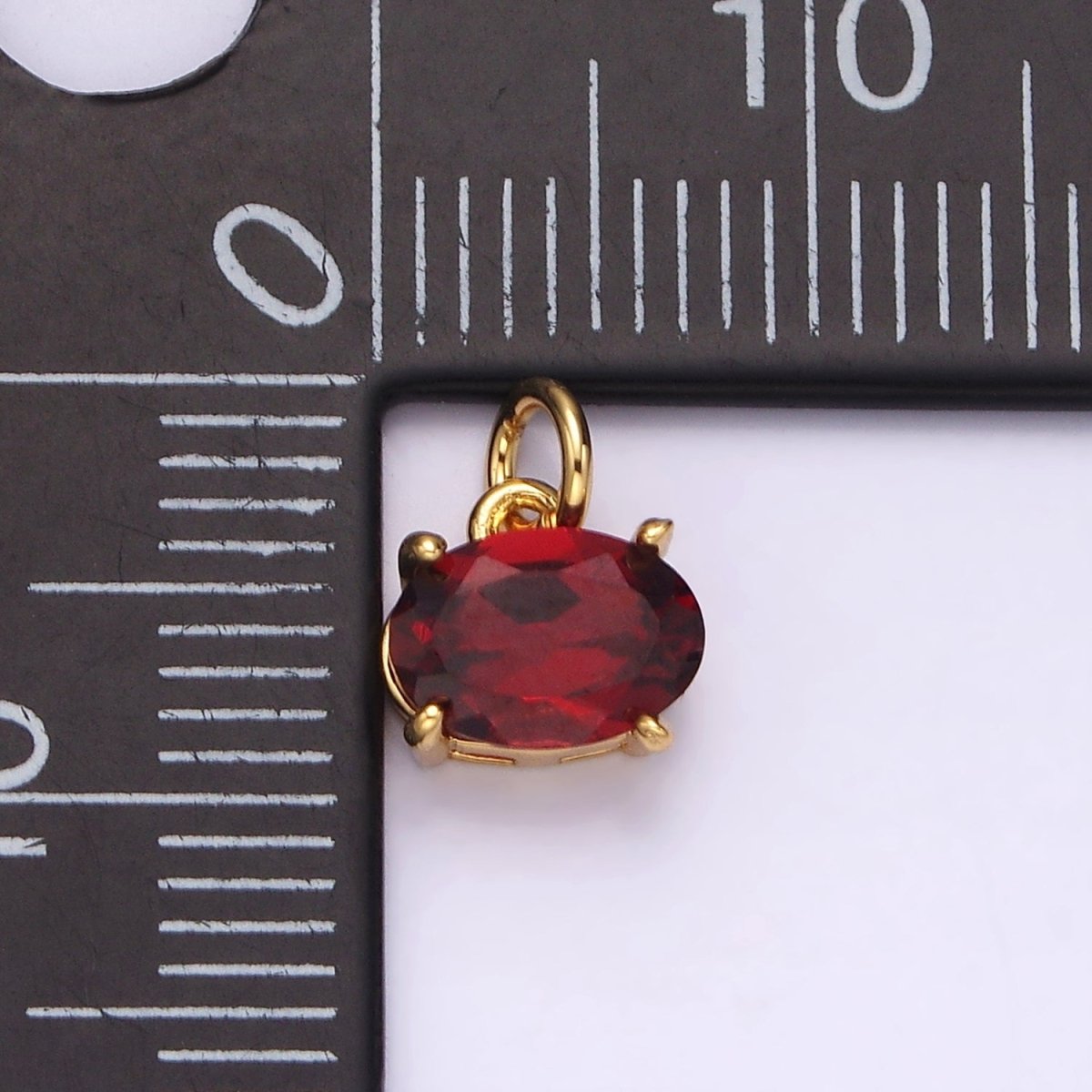14K Gold Filled Red Garnet Oval Sideway Minimalist Add-On Charm | AC844